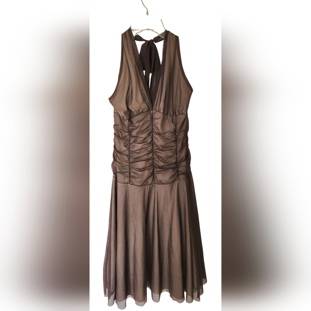 Necessary Objects Y2k Brown Halter Mesh Backless Dress L